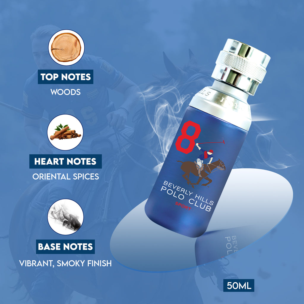 Beverly Hills Polo Club Sports No.8 Eau De Toilette For Men 50ml