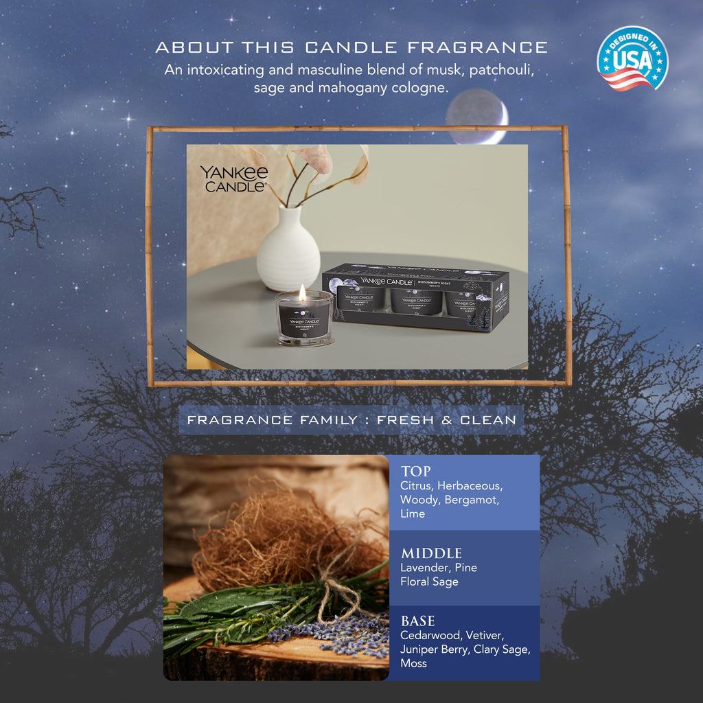 Yankee Candle Filled Votive Scented Candle- Midsummer's Night (Pack of 3)