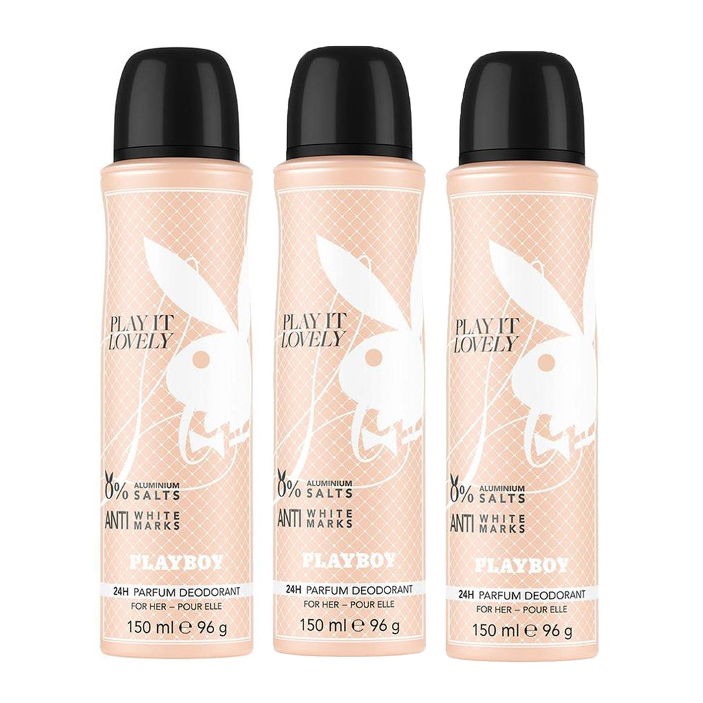 Playboy Play It Lovely Woman Deodorant Spray 150ml (Pack of 3)