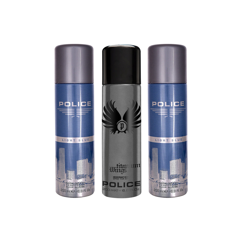 Police Light Blue + Wings Titanium + Light Blue Deo Combo Set 600ml (Pack of 3) For Him