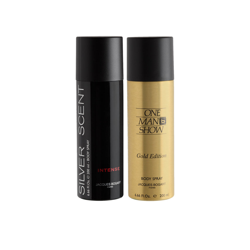 Jacques Bogart Silver Scent Intense + One Man Show Gold Deo Combo Set 400ml (Pack of 2) For Him