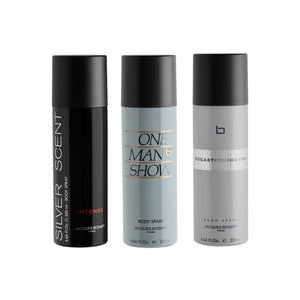 Jacques Bogart Silver Scent Intense + One Man Show + Pour Homme Deo Combo Set 600ml (Pack of 3) For Him