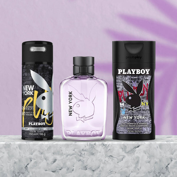 Playboy Newyork Deodorant Spray 150ml Eau de Toilette 100ml Shower Gel 250ml Virtual Gift Set