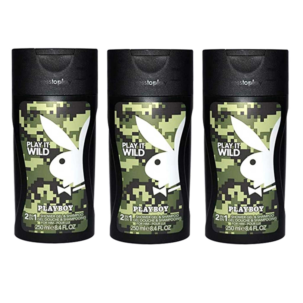 Playboy Play It Wild Shower Gel For Men (Pack of 3, 250ml each)