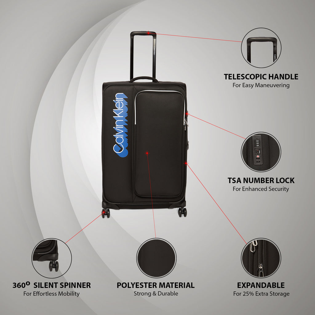 Calvin Klein Sky Shadow Soft Body Large Black Luggage Trolley