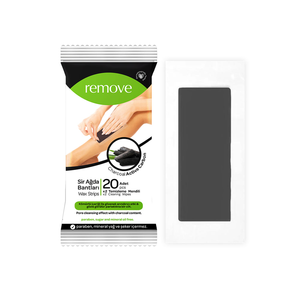 Remove Wax Strips 20 Pcs Body Strips - Active Carbon Charcoal - Flow Pack (20 Body Strips + 2 Cleaning Wipes)