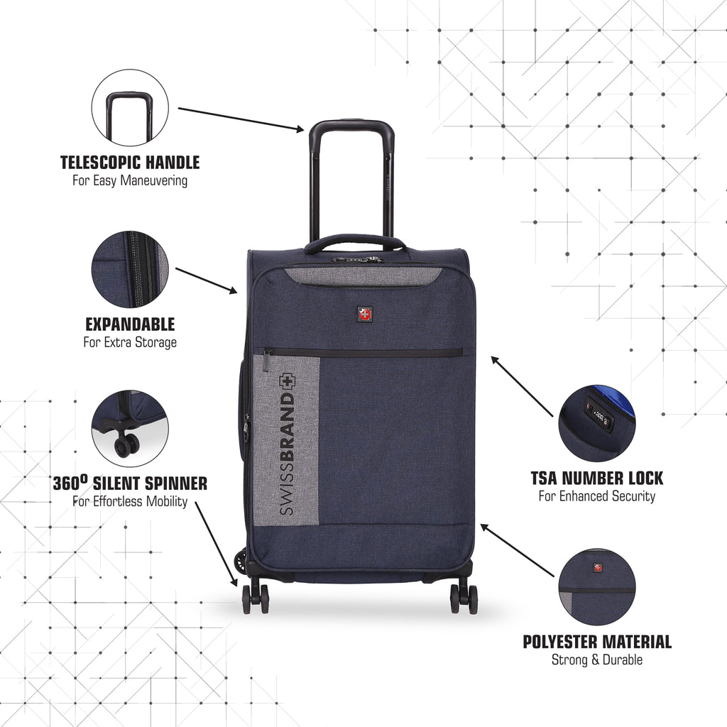 SWISSBRAND Utah Soft Large Navy/Grey Luggage Trolley