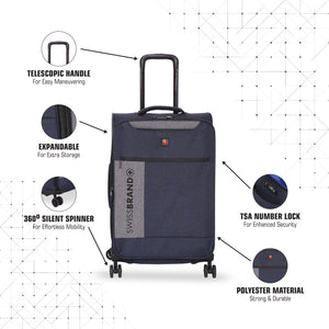 SWISSBRAND Utah Soft Large Navy/Grey Luggage Trolley