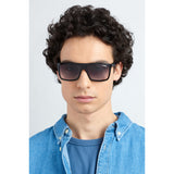 Carrera Mens Grey Lens Black Rectangular Sunglasses with 100% UV Protection