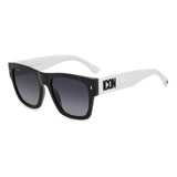 Dsquared2 Mens Dark Grey Shaded Lens Black White Black Rectangular Sunglasses with 100% UV Protection.