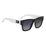 Dsquared2 Mens Dark Grey Shaded Lens Black White Black Rectangular Sunglasses with 100% UV Protection.