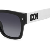 Dsquared2 Mens Dark Grey Shaded Lens Black White Black Rectangular Sunglasses with 100% UV Protection.