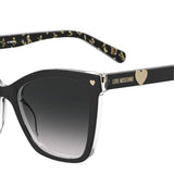 Moschino Love Womens Dark Grey Shaded Lens Pattern Black Rectangular Sunglasses with 100% UV Protection - 2049207RM549O