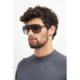 Carrera Mens Brown Shaded Lens Black Gold Rectangular Sunglasses with 100% UV Protection