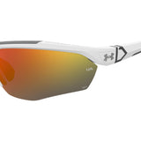 Under Armour Mens Orange Multilayer Oleophobic Lens Matte White Wrap around Sunglasses with 100% UV Protection