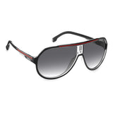 Carrera Mens Dark Grey Shaded Lens Black Red Square Sunglasses with 100% UV Protection