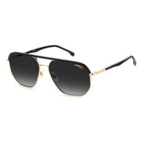 Carrera Mens Dark Grey Shaded Lens Gold Striped Black Square Sunglasses with 100% UV Protection
