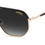 Carrera Mens Dark Grey Shaded Lens Gold Striped Black Square Sunglasses with 100% UV Protection