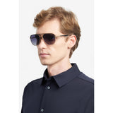 Carrera Mens Dark Grey Shaded Lens Gold Striped Black Square Sunglasses with 100% UV Protection