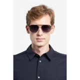 Carrera Mens Dark Grey Shaded Lens Gold Striped Black Square Sunglasses with 100% UV Protection