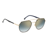 Carrera Unisex Blue Shaded Gold Mirror Lens Black Gold Round Sunglasses with 100% UV Protection