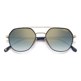 Carrera Unisex Blue Shaded Gold Mirror Lens Black Gold Round Sunglasses with 100% UV Protection