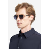 Carrera Unisex Dark Grey Shaded Lens Gold Striped Black Round Sunglasses with 100% UV Protection