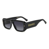 Dsquared2 Mens Dark Grey Shaded Lens Black Rectangular Sunglasses with 100% UV Protection.