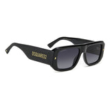 Dsquared2 Mens Dark Grey Shaded Lens Black Rectangular Sunglasses with 100% UV Protection.