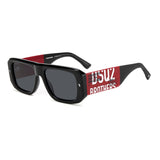 Dsquared2 Mens Grey Lens Black Red Rectangular Sunglasses with 100% UV Protection.