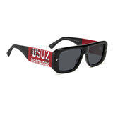 Dsquared2 Mens Grey Lens Black Red Rectangular Sunglasses with 100% UV Protection.