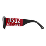 Dsquared2 Mens Grey Lens Black Red Rectangular Sunglasses with 100% UV Protection.