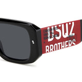 Dsquared2 Mens Grey Lens Black Red Rectangular Sunglasses with 100% UV Protection.