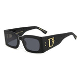 Dsquared2 Womens Grey Lens Black Rectangular Sunglasses with 100% UV Protection.