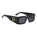 Dsquared2 Womens Grey Lens Black Rectangular Sunglasses with 100% UV Protection.