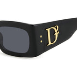 Dsquared2 Womens Grey Lens Black Rectangular Sunglasses with 100% UV Protection.