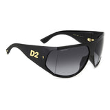 Dsquared2 Mens Dark Grey Shaded Lens Black Gold Rectangular Sunglasses with 100% UV Protection.