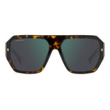 Dsquared2 Mens Green Mirror Lens Havana Pattern Square Sunglasses with 100% UV Protection.