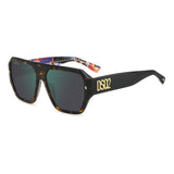 Dsquared2 Mens Green Mirror Lens Havana Pattern Square Sunglasses with 100% UV Protection.