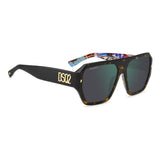 Dsquared2 Mens Green Mirror Lens Havana Pattern Square Sunglasses with 100% UV Protection.