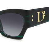 Dsquared2 Womens Dark Grey Shaded Lens Green Horn Cat eye Sunglasses with 100% UV Protection.