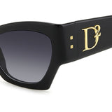 Dsquared2 Womens Dark Grey Shaded Lens Black Cat eye Sunglasses with 100% UV Protection.