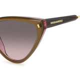 Dsquared2 Womens Brown Pink Shaded Lens Brwn Metlzed Cat eye Sunglasses with 100% UV Protection.