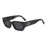 Dsquared2 Womens Grey Lens Matte Black Rectangular Sunglasses with 100% UV Protection.
