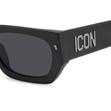 Dsquared2 Womens Grey Lens Matte Black Rectangular Sunglasses with 100% UV Protection.