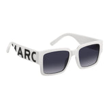Marc Jacobs Unisex Dark Grey Shaded Lens White Black Rectangular Sunglasses with 100% UV Protection
