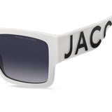 Marc Jacobs Unisex Dark Grey Shaded Lens White Black Rectangular Sunglasses with 100% UV Protection