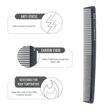 Janeke Professional Carbon Fibre Wide & Fine Teeth Waving Carbon Anti-Static Hair Comb 22.3cm