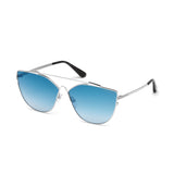 Tom Ford Womens Blue Lens Silver Cat Eye Sunglasses with 100% UV Protection - FT0563 64 18X