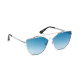 Tom Ford Womens Blue Lens Silver Cat Eye Sunglasses with 100% UV Protection - FT0563 64 18X
